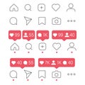 Social media icon vector set. instagram style. share like heart message bubble chat sign symbol. love web. communication network. Royalty Free Stock Photo