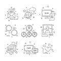 Social media icon. Web community people symbols of group learning to talk photos avatars linear pictures set isolated Royalty Free Stock Photo