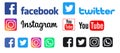 Social media icons buttons with text Facebook Twitter Instagram YouTube WhatsApp
