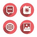 Social media icons. Chat speech bubble and Globe Royalty Free Stock Photo