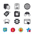 Social media icons. Chat speech bubble and Globe. Royalty Free Stock Photo