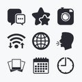 Social media icons. Chat speech bubble and Globe Royalty Free Stock Photo