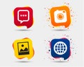 Social media icons. Chat speech bubble and Globe. Royalty Free Stock Photo