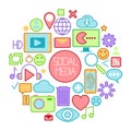 Social Media Icons with Emoticons and Internet