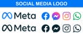 Social media icons. Facebook, Instagram, WhatsApp, meta logo set.