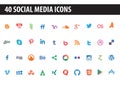 40 Social Media Icons flat pack Royalty Free Stock Photo
