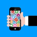 Social Media Icons with Hand Holding Smartphone 2