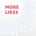 Social media icons. More likes concept. Falling scattered thumbs up. Overwhelming big radiant left t