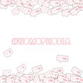 Social media icons. Nomophobia concept. Falling pink like counter. Pretty borders elements on white