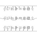Social media icons set in continuous line drawing technique Royalty Free Stock Photo