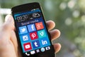 Social media icons on smartphone screen