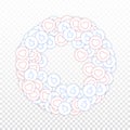 Social media icons. Social media marketing concept. Falling scattered thumbs up hearts. Round frame