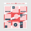 Social media instagram ig puzzle feed post square size vector template design for promotion sale red white blue bold simple style Royalty Free Stock Photo