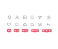 Social media Instagram interface buttons, icons: home, camera, comment, search, photo camera, heart, like, user