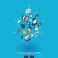 Social Media integrated 3d web icons. Digital network isometric concept. Connected graphic design dots and line system
