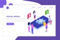 Social media isometric concept with characters.