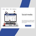 Social media landing page, people use smartphone laptop and tablets Royalty Free Stock Photo