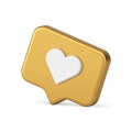 Social media like button notice mobile application quick tips golden realistic 3d icon vector