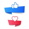 Social media like and heart banners, vector