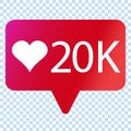 Social media like heart icon. Likes 20k Royalty Free Stock Photo