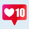 Social media like heart icon. Likes 10000 symbol.