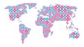 Social media like and heart symbols in the world map form. SEO, SMM concept. Vector illustration
