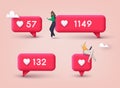 Social media like icon concept. Comment and Follower. 3D Web Vector Illustrations