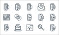 social media line icons. linear set. quality vector line set such as linkedin, upload, video chat, search, skype, blog, twitter,