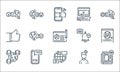 Social media line icons. linear set. quality vector line set such as news, internet, network, user, smartphone, thumbs up,