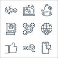 Social media line icons. linear set. quality vector line set such as smartphone, angry face, thumbs up, internet, network, contact