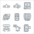 social media line icons. linear set. quality vector line set such as smartphone, notification, chat group, comments, smartphone,
