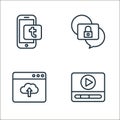 social media line icons. linear set. quality vector line set such as video, upload, lock