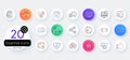 Social media line icons. Set of Share network, Social links and Rating icons. Vector Royalty Free Stock Photo