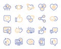 Social media line icons. Set of Share network, Social links and Rating icons. Vector