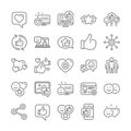 Social media line icons. Set of Share network, Social links and Rating icons. Vector Royalty Free Stock Photo