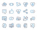 Social media line icons. Set of Share network, Social links and Rating icons. Vector Royalty Free Stock Photo