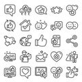 Social media line icons. Set of Share network, Social links and Rating icons. Vector Royalty Free Stock Photo