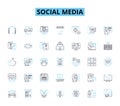 social media linear icons set. Innovation, Sharing, Virality, Nerking, Connection, Community, Engagement line vector and