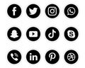 Black & white Social media logo set of facebook twitter instagram pinterest whatsapp dribble you-tube linked in and snap-chat