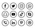 Black & white Social media logo set of facebook twitter instagram pinterest whatsapp dribble you-tube linked in and snap-chat