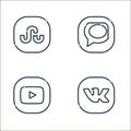 social media logos line icons. linear set. quality vector line set such as vk, youtube, technorati Royalty Free Stock Photo