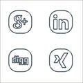 social media logos line icons. linear set. quality vector line set such as xing, digg, linkedin