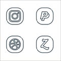 social media logos line icons. linear set. quality vector line set such as zerply, dribbble, paypal Royalty Free Stock Photo