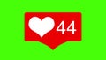 Social media Love Hearts counter icon animation with heartbeat on green screen.