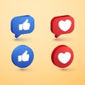 Social media love and like minimalist 3d button prremium vector