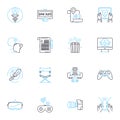 Social media management linear icons set. Engagement, Analytics, Content, Strategy, Campaigns, Viral, Optimization line