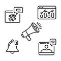 Social media marketing and analytics including megaphone and graph Royalty Free Stock Photo