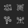 Social media marketing chalk white icons set on black background. Lifestyle guru. Raffle tickets with numbers. Mass Royalty Free Stock Photo