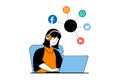 Social media marketing concept with people scene in flat web design. Vector illustration