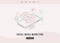 Social media marketing concept. SMM e-marketing and digital promotion. Flat design vector e-commerce landing page